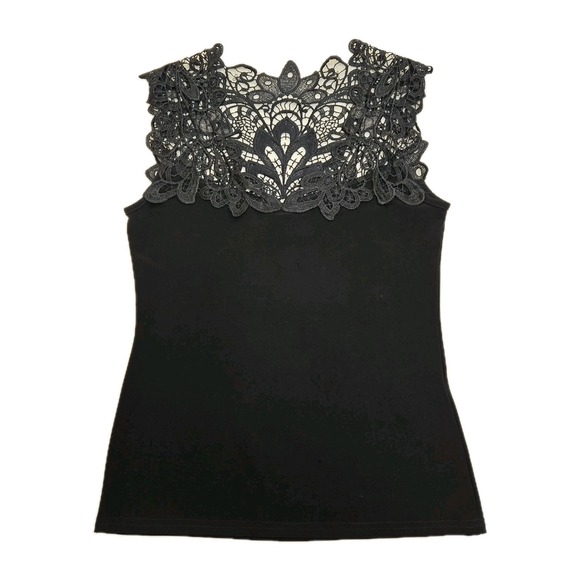 Joseph Ribkoff Tops - VTG Joseph Ribkoff Black Sleeveless Top Intricate Lace Statement Neckline Size 8